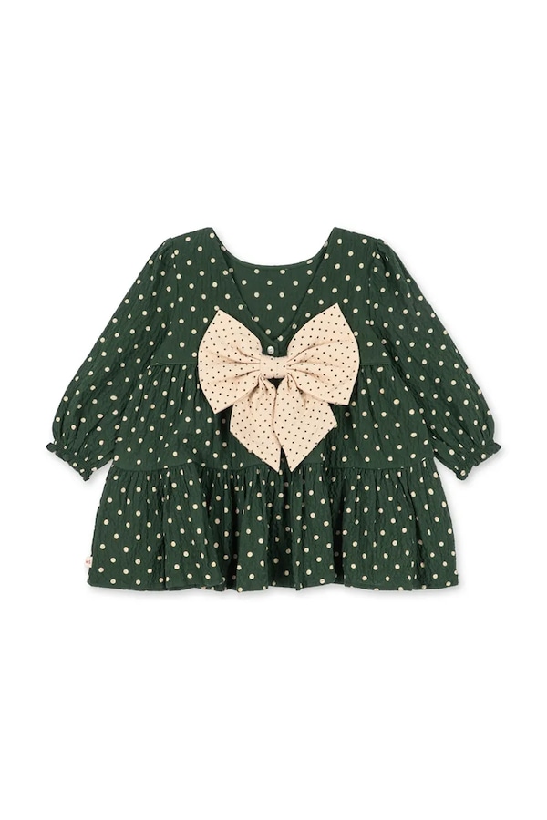 Розкльошена сукня бавовняна з еластаном Konges Sløjd ELIN LS BOW DRESS GOTS колір зелений