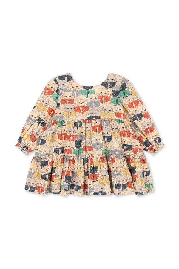 Расклешенная платье хлопковая с эластаном Konges Sløjd ELIN LS BOW DRESS GOTS цвет бежевый