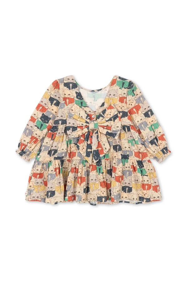 Расклешенная платье хлопковая с эластаном Konges Sløjd ELIN LS BOW DRESS GOTS цвет бежевый фото 2