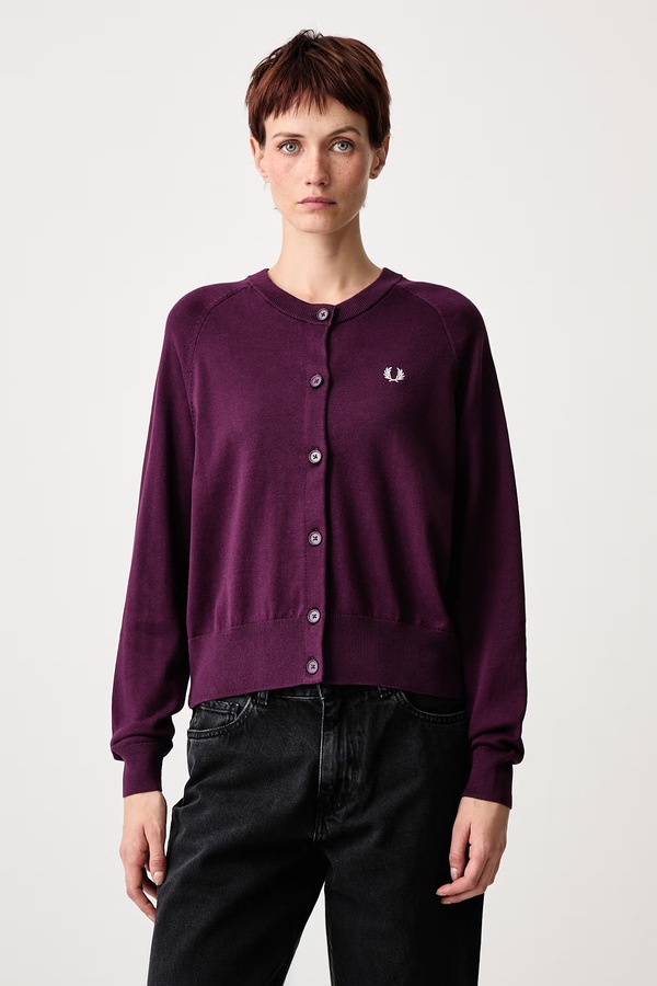 Кардиган жіночий бавовняний Fred Perry колір фіолетовий