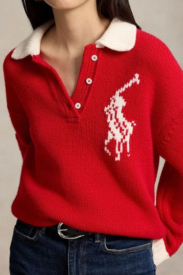 Светр жіночий вовняний Polo Ralph Lauren колір червоний фото 4