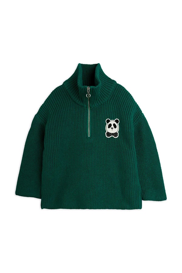 Светр дитячий бавовняний Mini Rodini Panda колір зелений фото 3