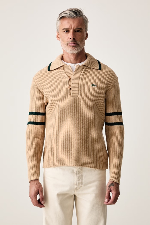 Светр чоловічий вовняний Lacoste колір бежевий