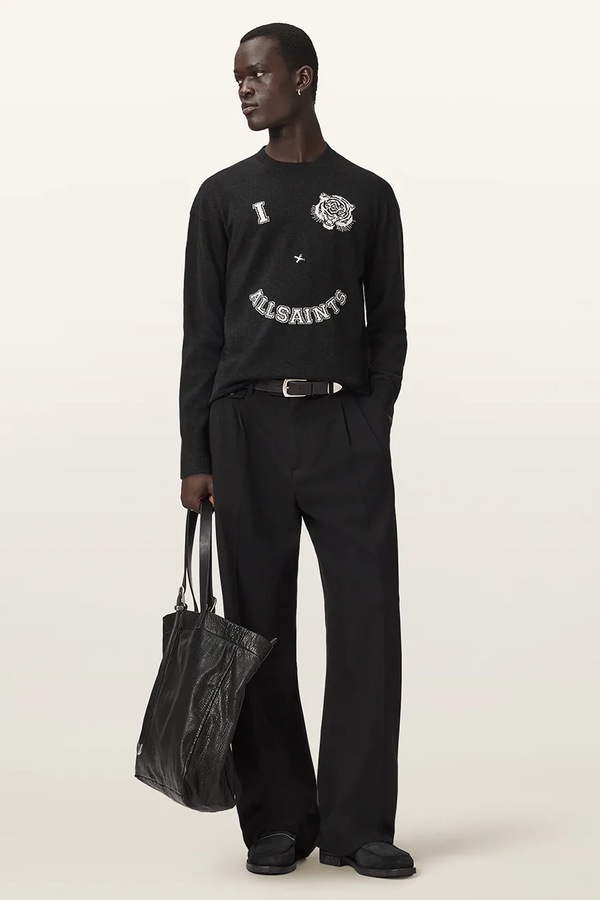 Светр чоловічий з вовною AllSaints GRINNER CREW колір чорний фото 3
