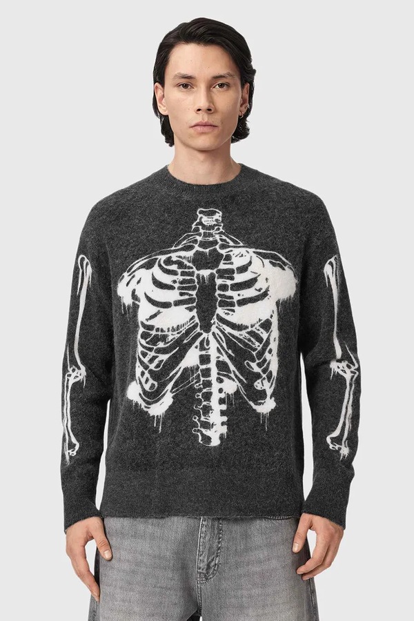 Свитер мужской с шерстью AllSaints RIBSPILL CREW цвет серый