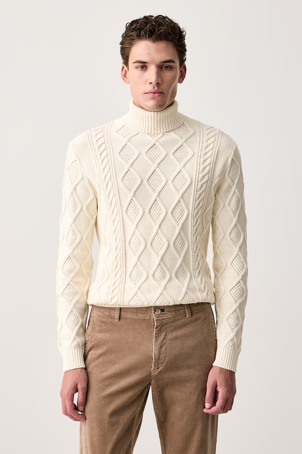 Светр чоловічий бавовняний U.S. Polo Assn. HERITAGE ARAN NEP KNIT ROLL NECK колір бежевий
