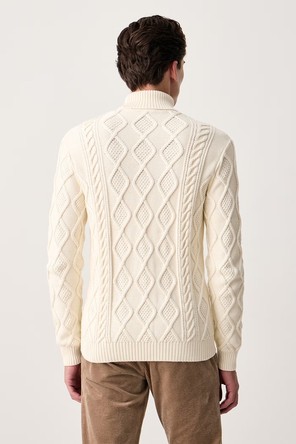 Светр чоловічий бавовняний U.S. Polo Assn. HERITAGE ARAN NEP KNIT ROLL NECK колір бежевий фото 3
