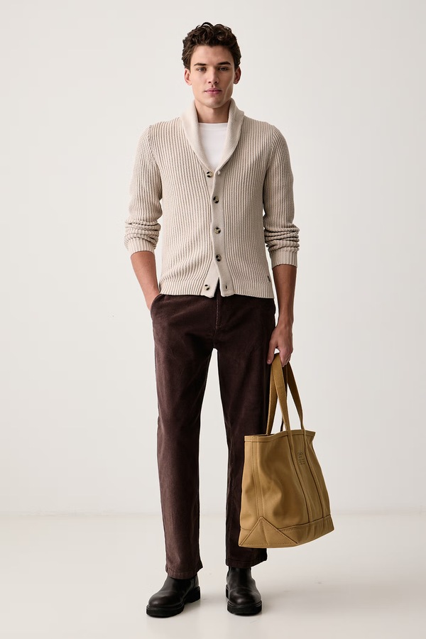 Кардиган чоловічий бавовняний U.S. Polo Assn. SHAWL COLLAR KNIT колір бежевий фото 2
