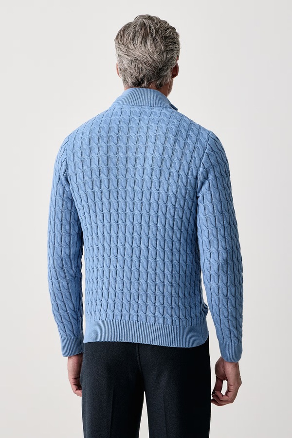 Светр чоловічий бавовняний U.S. Polo Assn. CLASSIC COTTON CABLE KNIT 1/4 ZIP FUNNEL колір блакитний фото 2
