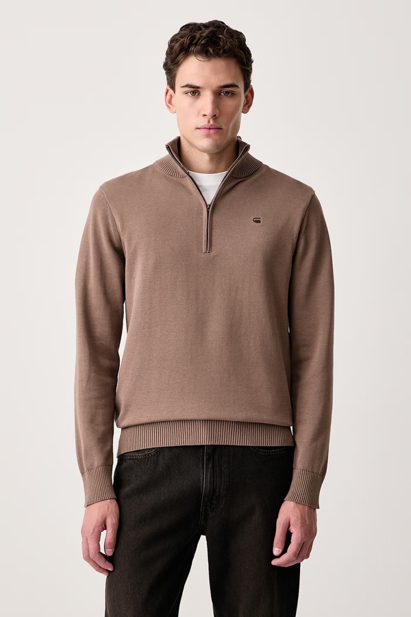 Напівгольф чоловічий з бавовною G-Star Core refined half zip колір коричневий