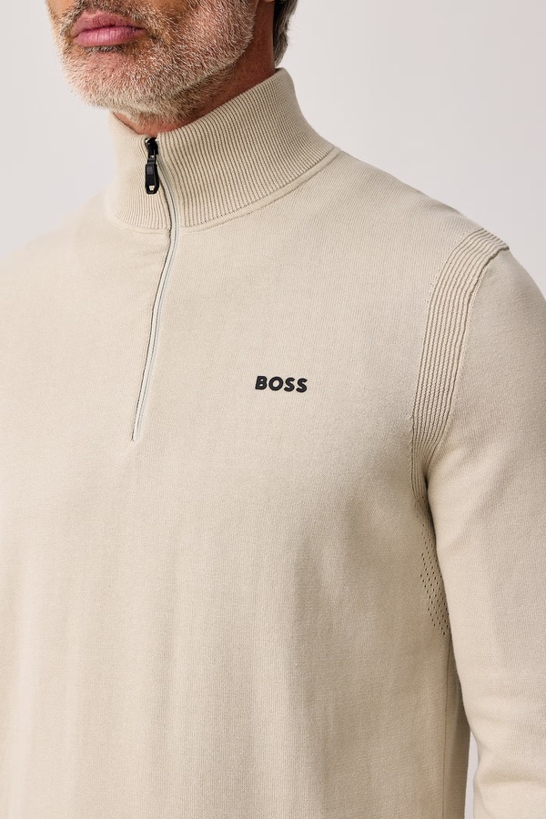 Светр чоловічий бавовняний BOSS Green KN_Ever-X QZ колір бежевий фото 4