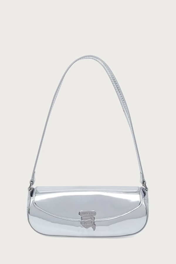 Сумка baguette женская кожаная Karl Lagerfeld IKON цвет серебряный