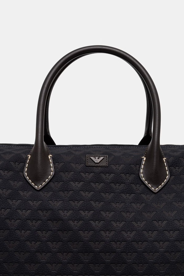 Дорожня сумка чоловіча шкіряна Emporio Armani колір темно-синій фото 4