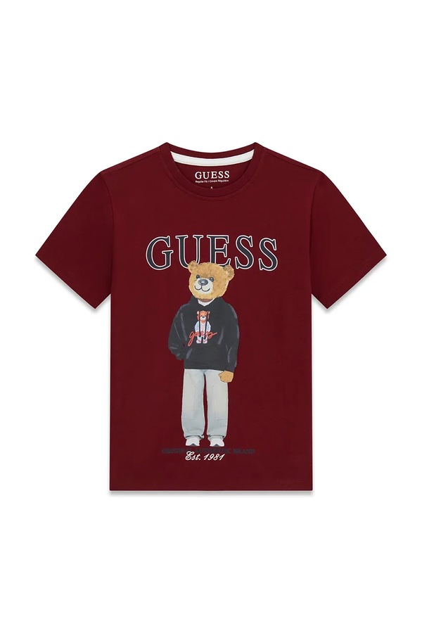 Футболка дитяча бавовняна Guess колір бордовий