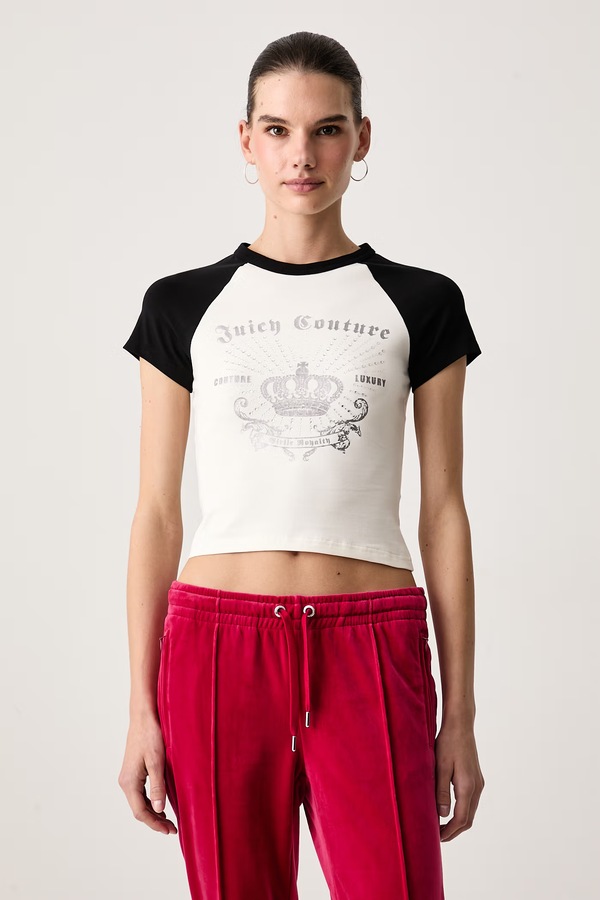 Футболка жіноча бавовняна з еластаном Juicy Couture REGAL REBELLE RAGLAN колір бежевий
