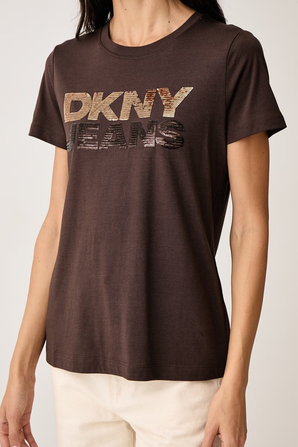 Футболка жіноча з бавовною DKNY колір коричневий фото 4
