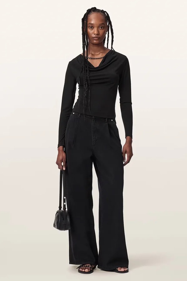Лонгслив женский с вискозой AllSaints HALLIE LS TOP цвет черный фото 2
