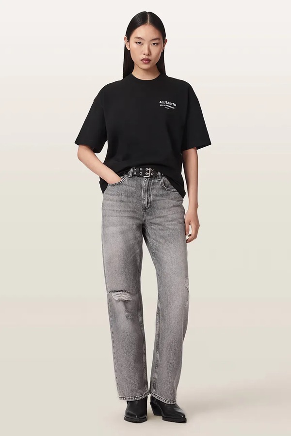 Футболка оверсайз женская хлопковая AllSaints ELIANA ETTA TEE цвет черный фото 2