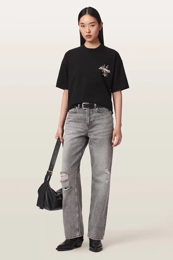 Футболка оверсайз жіноча бавовняна AllSaints VALEN ETTA TEE колір чорний фото 2