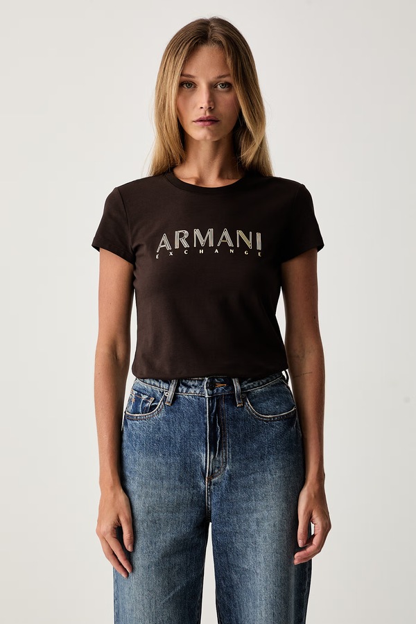 Футболка жіноча бавовняна з еластаном Armani Exchange колір коричневий
