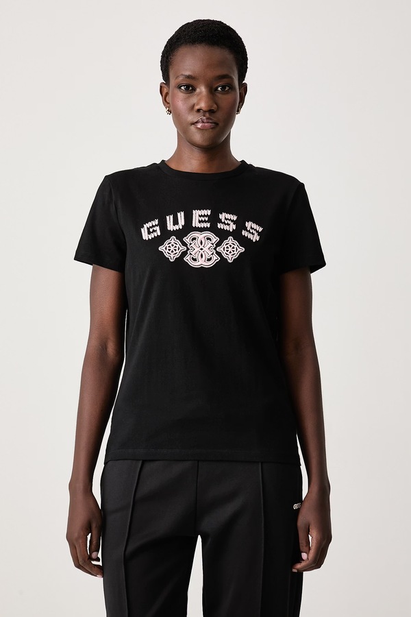 Футболка жіноча з бавовною Guess FABRIZIA колір чорний
