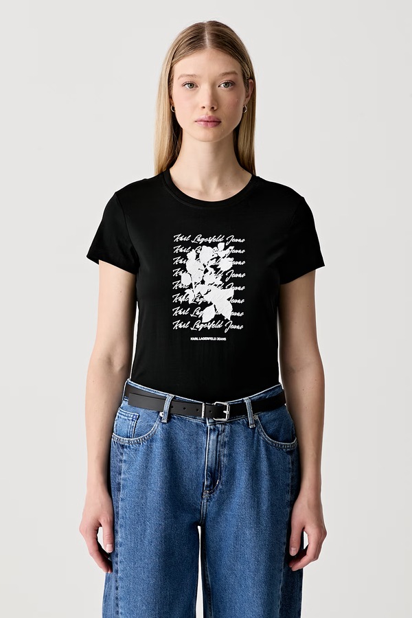 Футболка жіноча з бавовною Karl Lagerfeld Jeans колір чорний