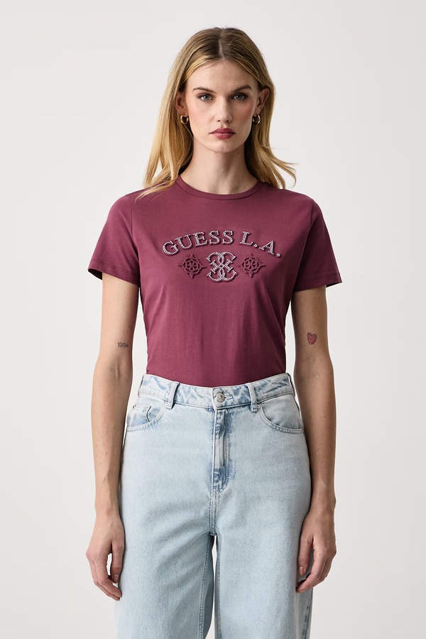 Футболка жіноча бавовняна Guess ELSA колір рожевий