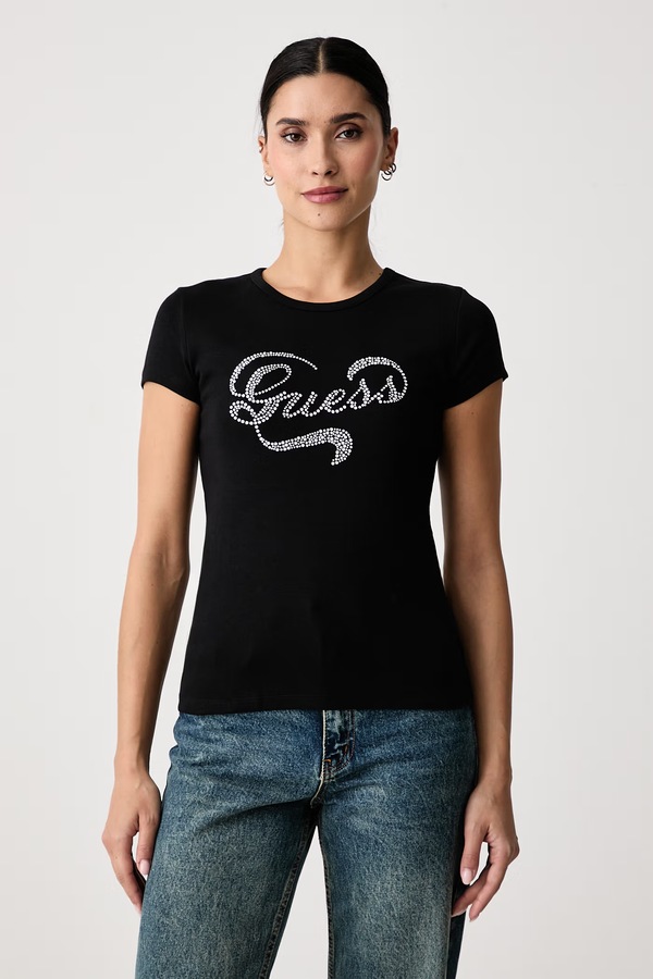 Футболка жіноча бавовняна з еластаном Guess AMALIA колір чорний