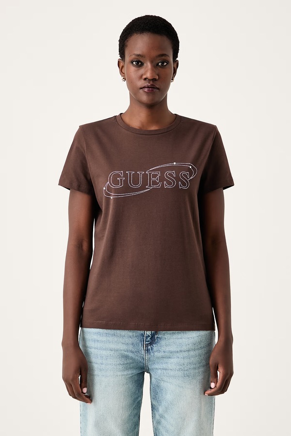 Футболка жіноча з бавовною Guess колір коричневий