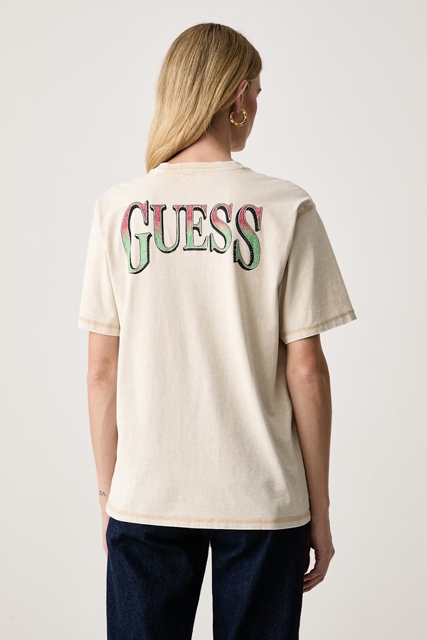 Футболка жіноча бавовняна Guess ROSE колір бежевий фото 3
