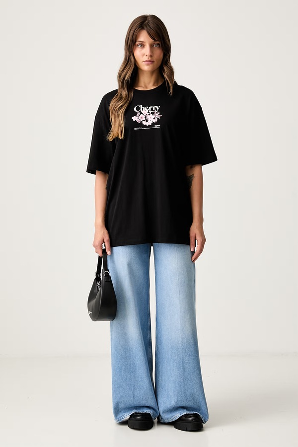 Футболка женская хлопковая HUGO Blue Oversized Tee_B_15 цвет черный