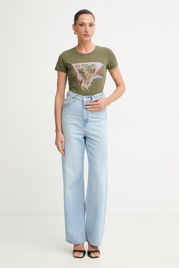 Футболка женская хлопковая с эластаном Guess PALM цвет зеленый