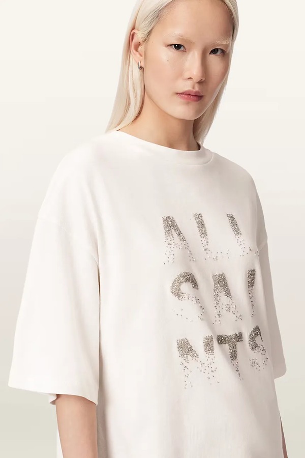 Футболка оверсайз жіноча бавовняна AllSaints STACKS колір білий фото 4