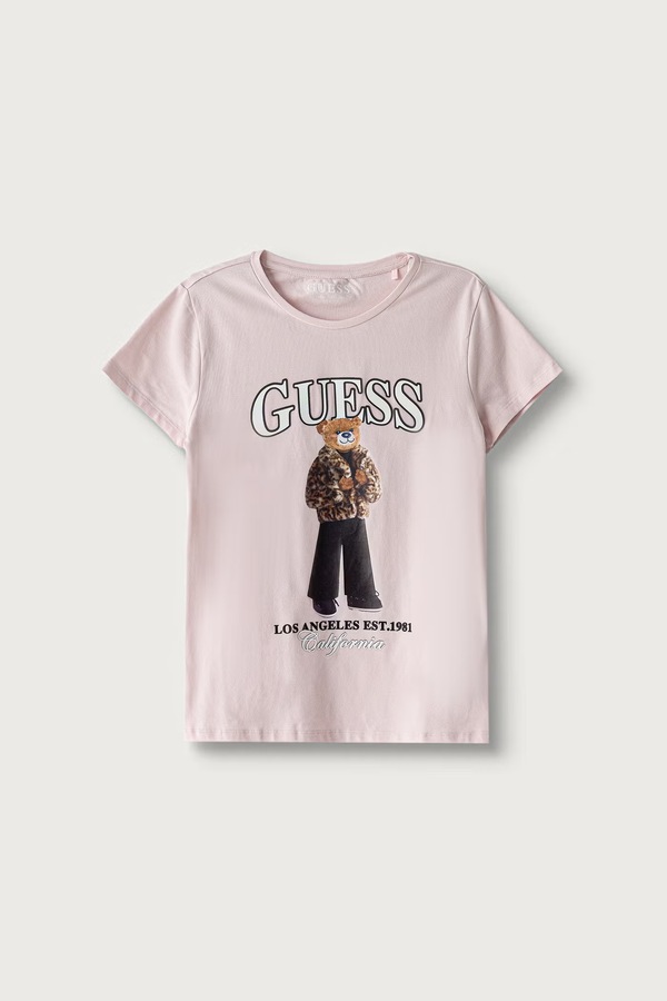 Футболка дитяча бавовняна з еластаном Guess колір рожевий