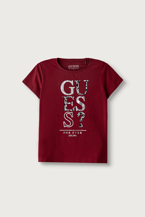 Футболка дитяча бавовняна з еластаном Guess колір бордовий