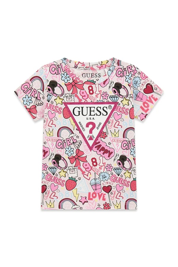 Футболка дитяча бавовняна з еластаном Guess колір рожевий