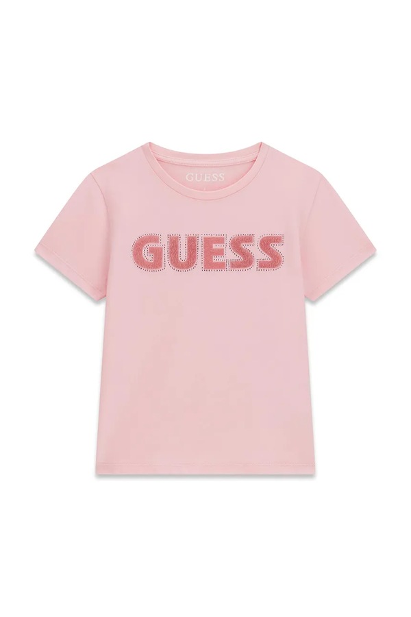 Футболка дитяча бавовняна з еластаном Guess колір рожевий