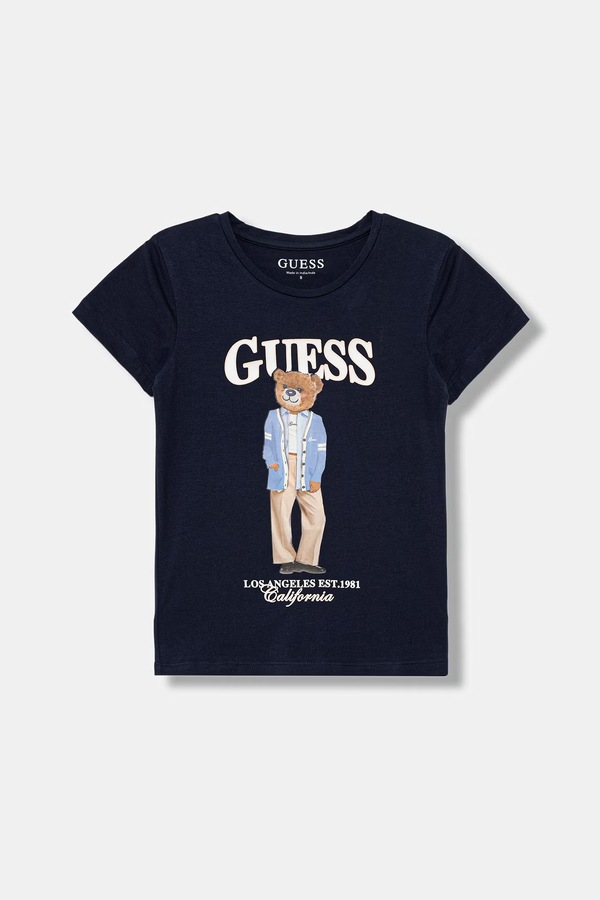 Футболка дитяча бавовняна з еластаном Guess колір темно-синій