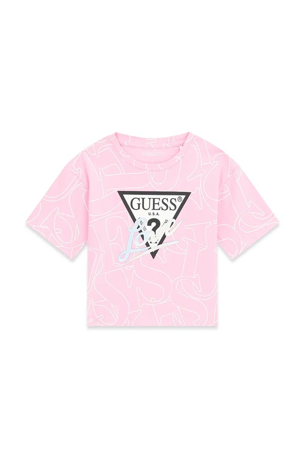 Футболка дитяча бавовняна з еластаном Guess колір рожевий
