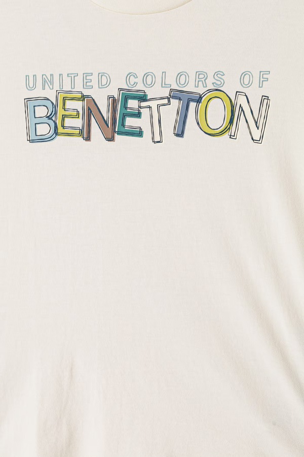 Футболка детская хлопковая United Colors of Benetton цвет бежевый фото 2