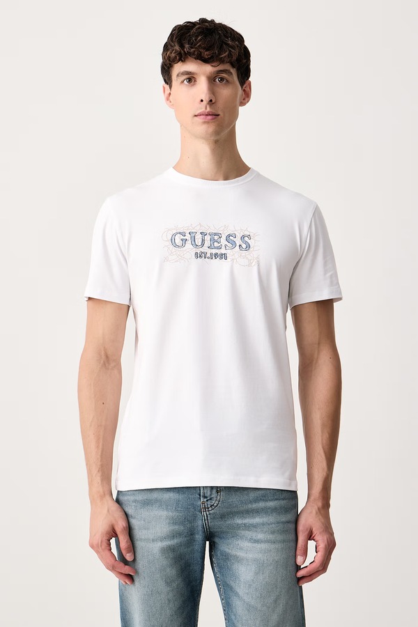 Футболка чоловіча бавовняна з еластаном Guess колір білий