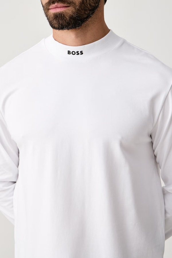 Лонгслів чоловічий бавовняний з еластаном BOSS Green Tee Collar Long колір білий фото 4