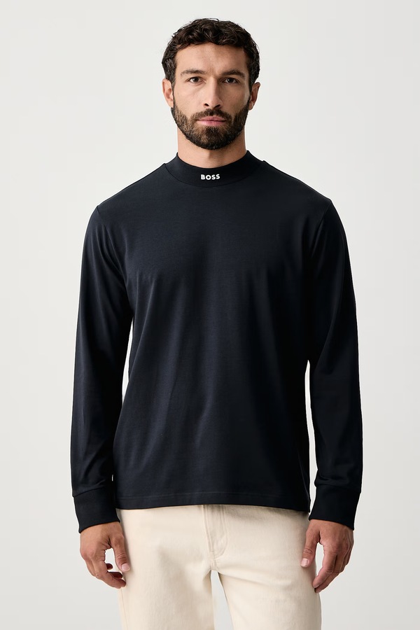 Лонгслів чоловічий бавовняний з еластаном BOSS Green Tee Collar Long колір темно-синій