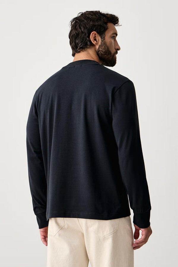 Лонгслів чоловічий бавовняний з еластаном BOSS Green Tee Collar Long колір темно-синій фото 2