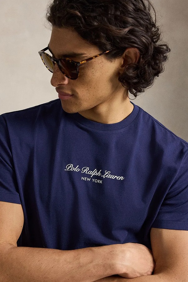 Футболка чоловіча бавовняна Polo Ralph Lauren колір темно-синій фото 4