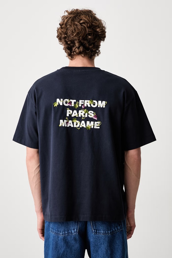 Футболка чоловіча бавовняна Drôle de Monsieur Vine Embroidered Slogan колір темно-синій