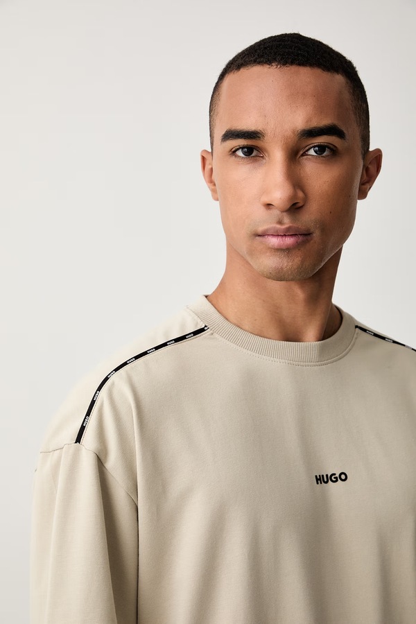 Футболка оверсайз чоловіча з бавовною HUGO NOAH T-SHIRT колір бежевий фото 4