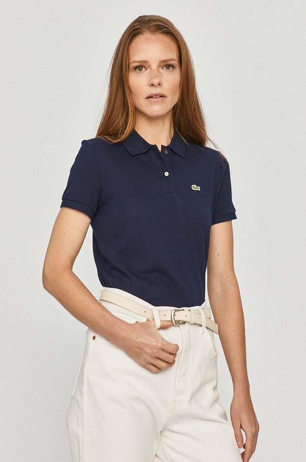 Поло женское хлопковое Lacoste цвет темно-синий