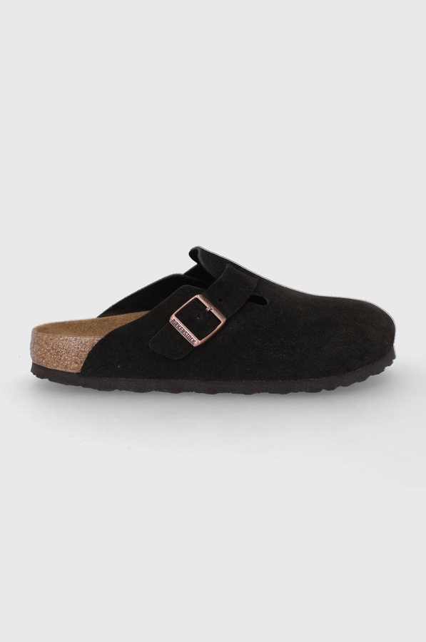 Замшеві шльопанці Birkenstock Boston колір коричневий
