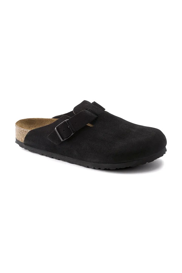 Замшеві шльопанці Birkenstock Boston колір чорний